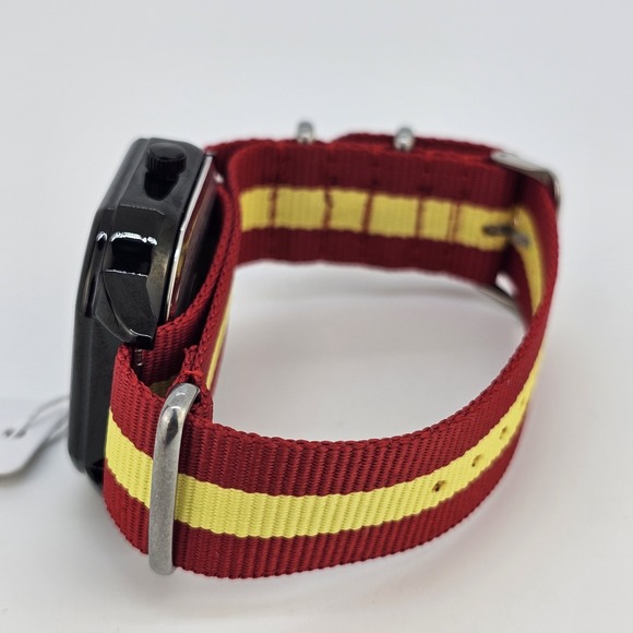 Men's Watch 42MM Black Dial Date Indicator Red Yellow Canvas Bands New Battery - Picture 7 of 12